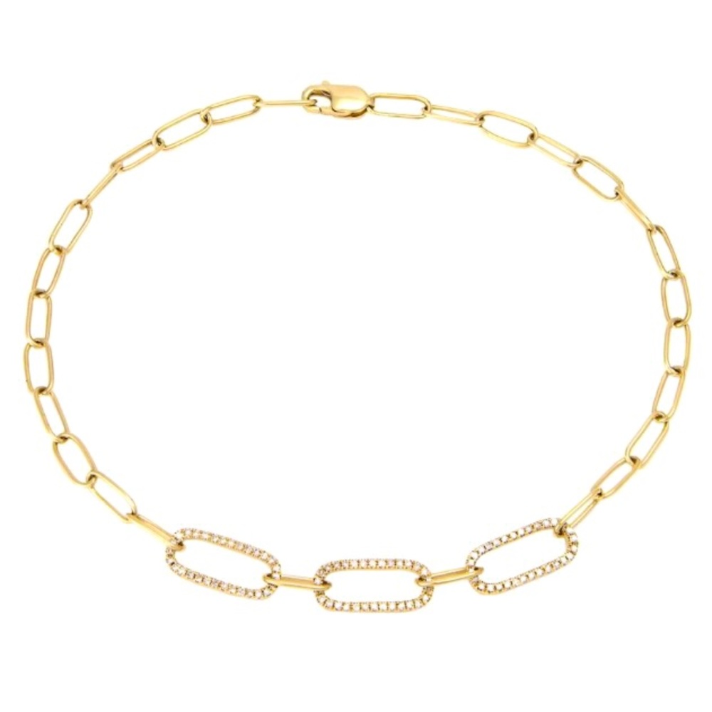 14K Yellow Gold Diamond Paper Clip Bracelet